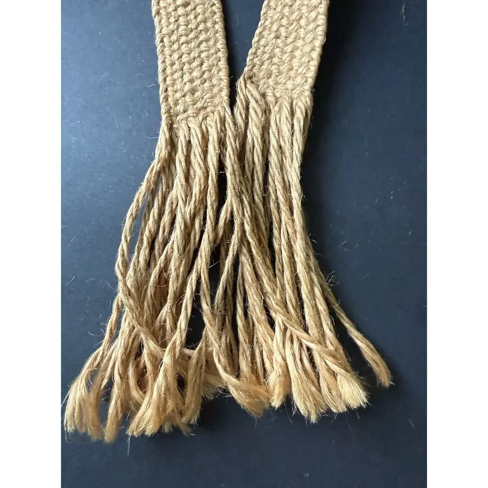 Braided Raffia Womens Tassel Belt Size 42-44 Brown Wrap Boho Festival Hippie